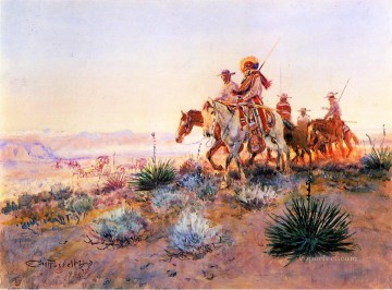 Mexican Buffalo Hunters cowboy Indians western American Charles Marion Russell Oil Paintings